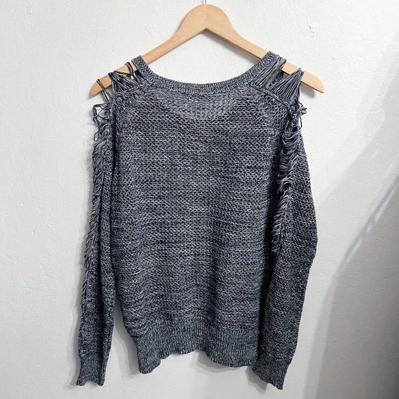 IRO Yana Distressed Open Knit Sweater Medium Blue Pullover Cotton - Picture 8 of 8